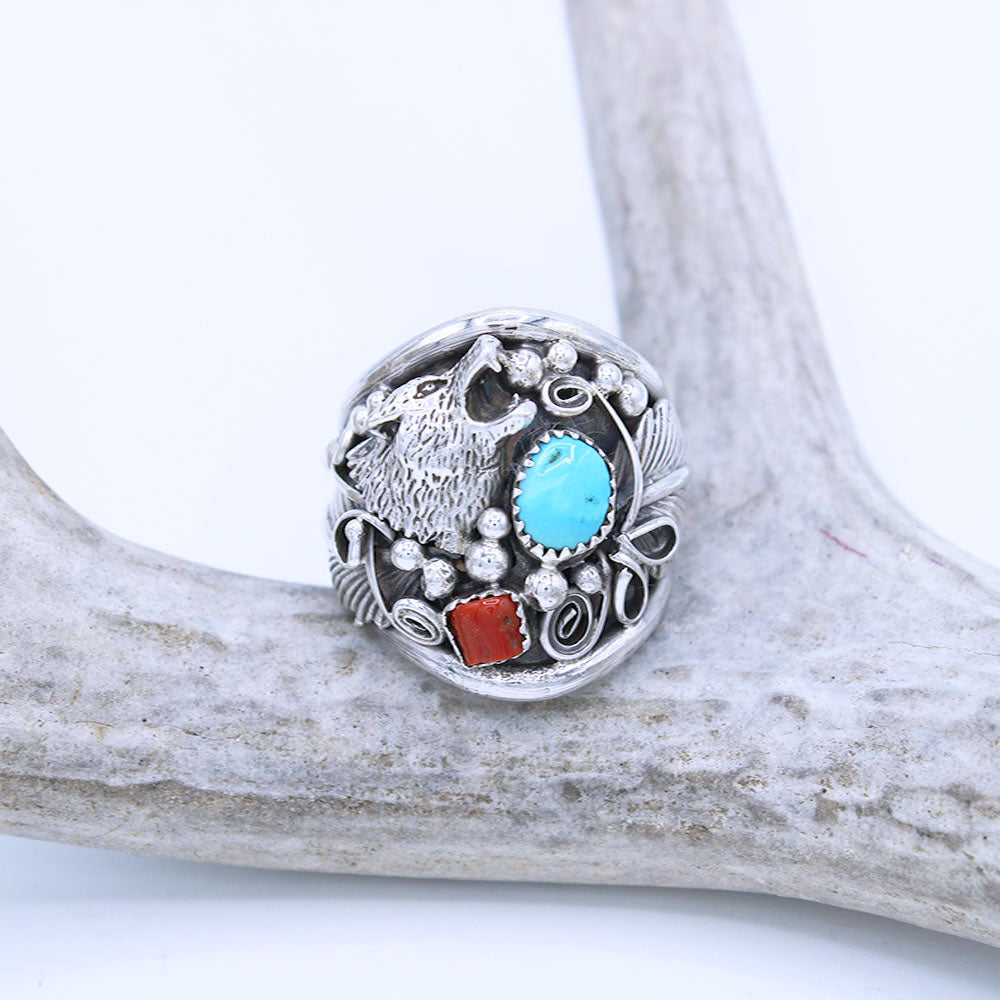 Mens turquoise deals and coral rings